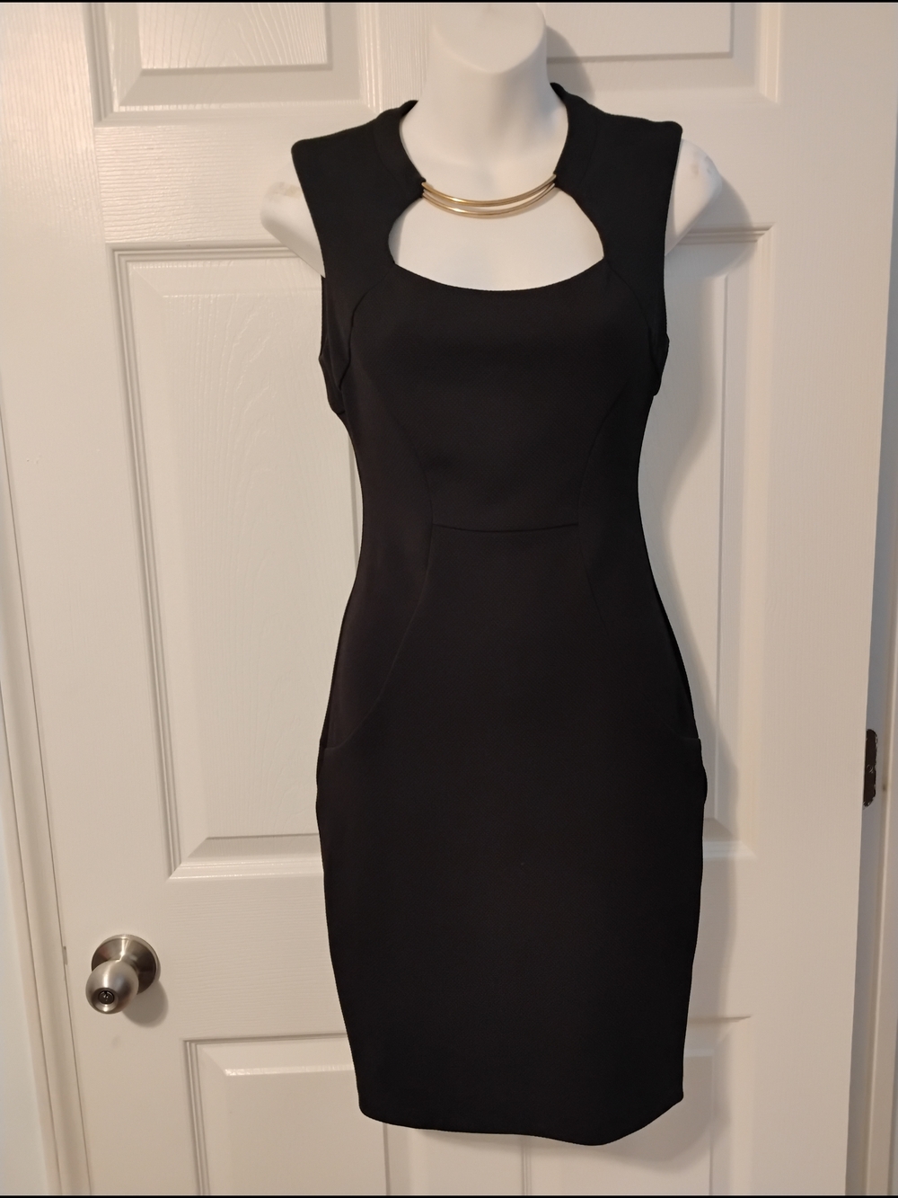 Bisou Bisou Black Cutout Sheath Dress with Gold Collar Accent